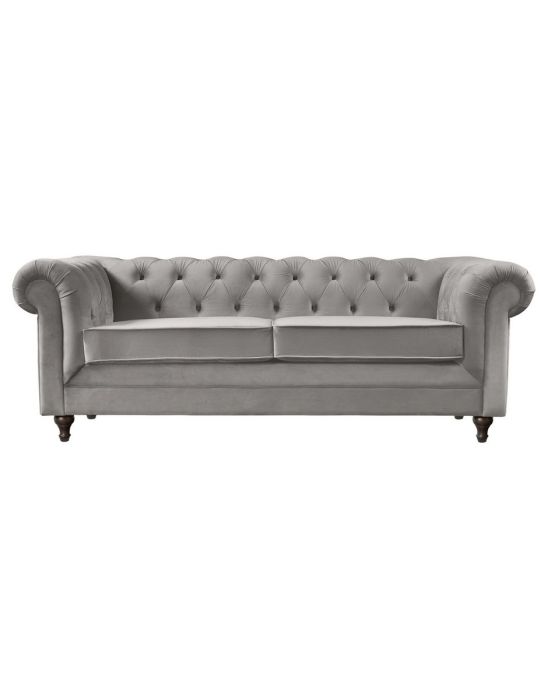 Chesterfield 3 Seater Velvet Sofa - Light Grey