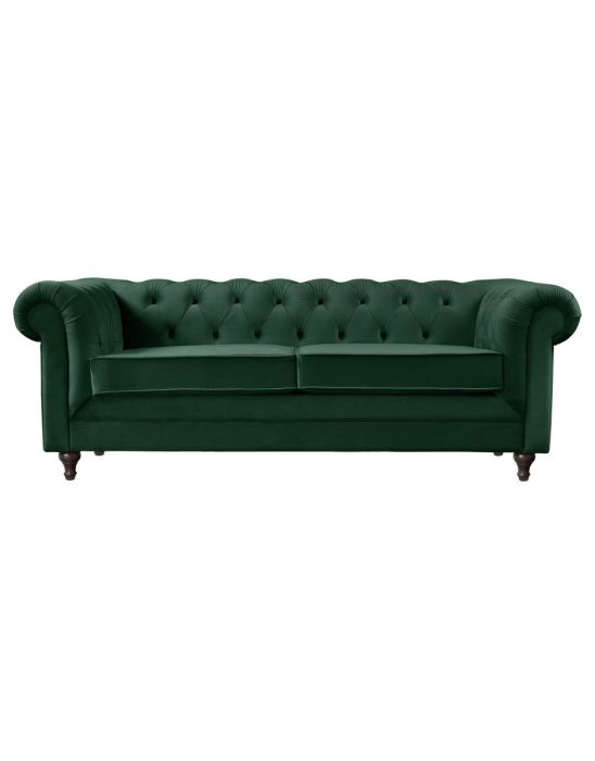 Chesterfield 3 Seater Velvet Sofa - Green