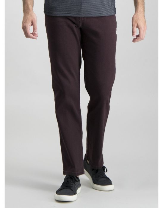 Aubergine Twill Straight Leg Jeans With Stretch