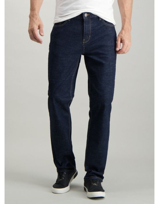 Dark Blue Denim Tapered Fit Jeans With Stretch