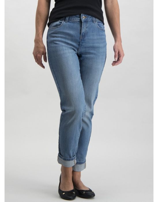 Mid Denim Girlfriend Jeans With Stretch