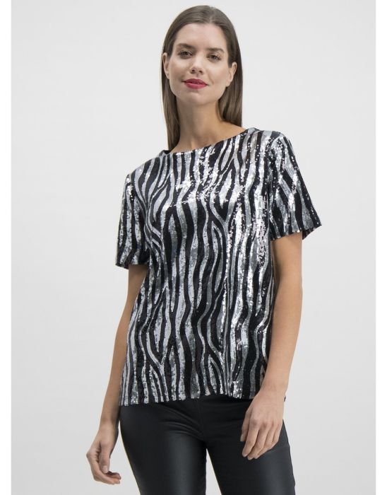 Monochrome Zebra Sequin T-Shirt