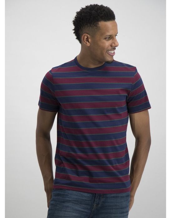 Dark Red Striped Short Sleeve T-Shirt