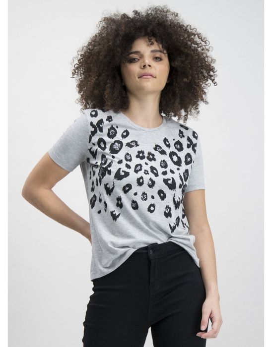 Grey & Black Animal Print Sequin T-Shirt
