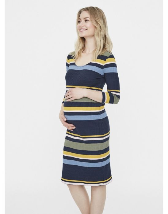 Multicoloured Striped Maternity Dress