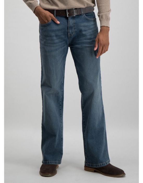 Light Wash Denim Belted Bootcut Jeans With Stretch