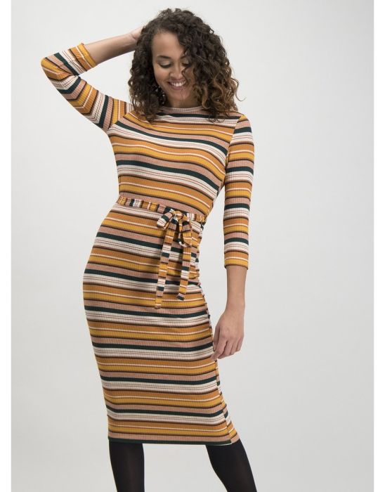 Multicoloured Stripe Rib Midi Dress